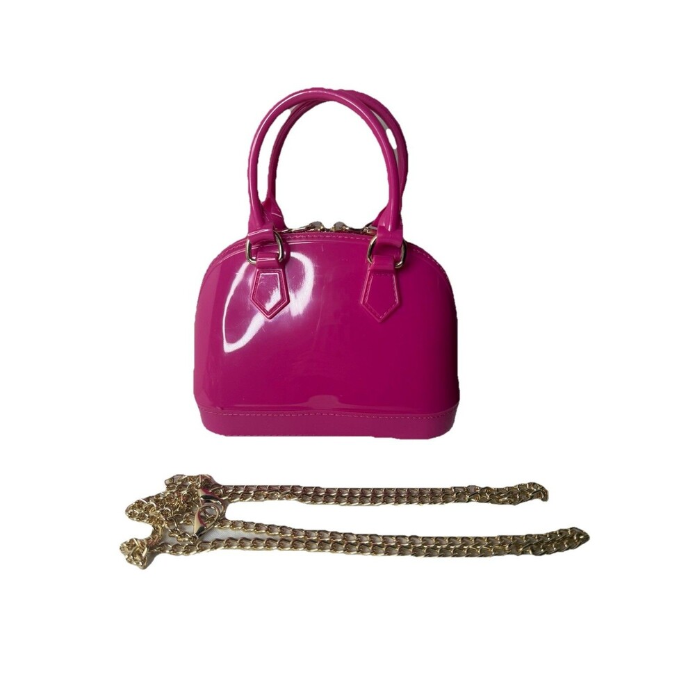 Mini Pink Jelly Dome Satchel Handbag with Detachable Gold Chain Strap